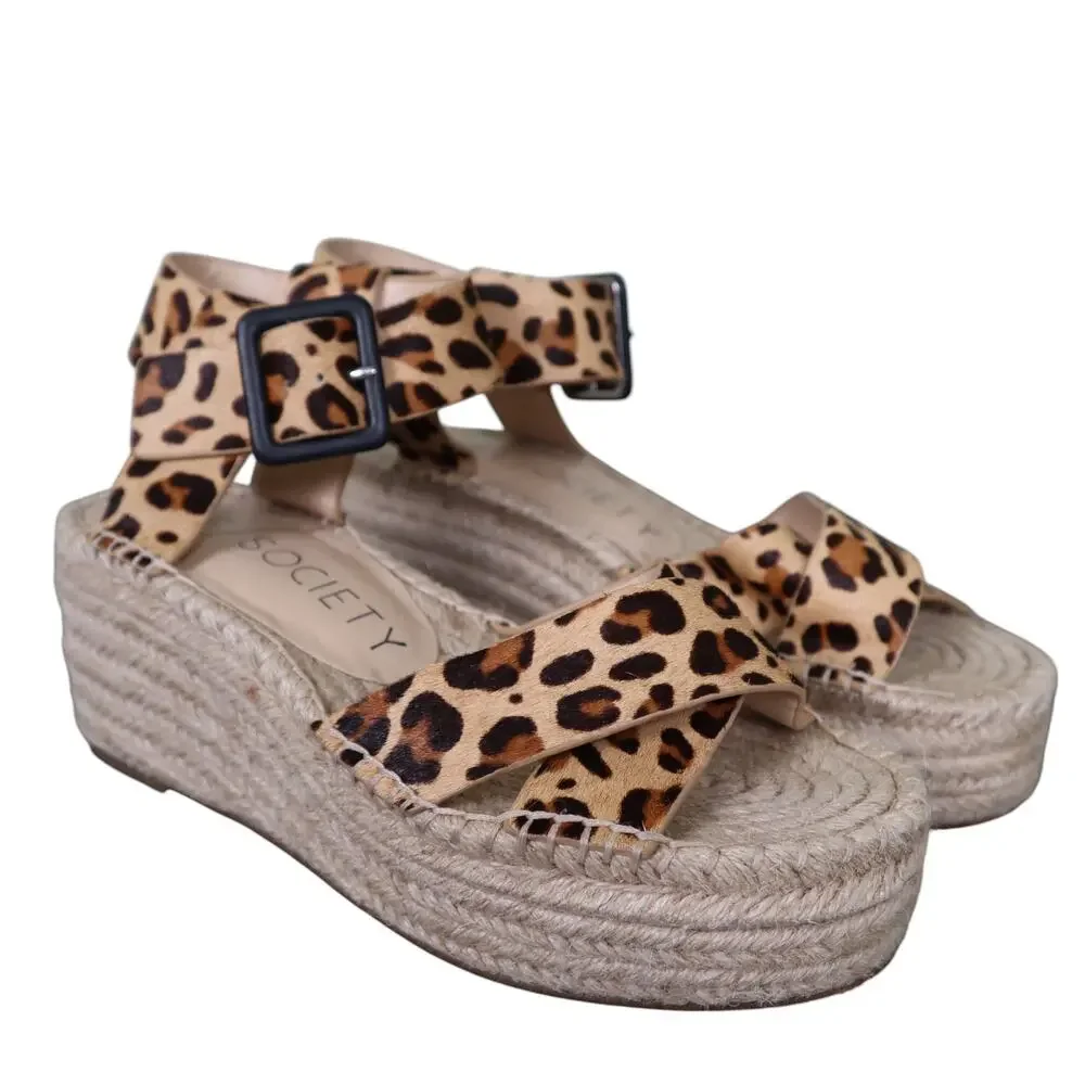 Sole Society Womens Audrina Platform Espadrille Sandals Size 7.5 Leopard Print‎